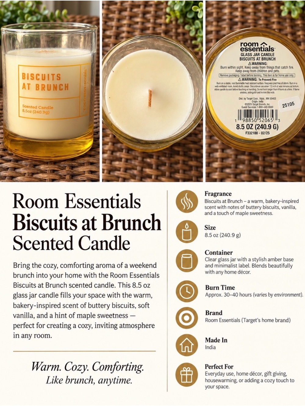 Room Essentials Biscuits at Brunch Scented Candle — Cream and Amber